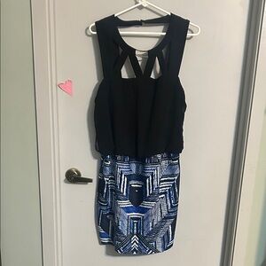 Bisou Bisou Black and Blue Patterned Mini Dress